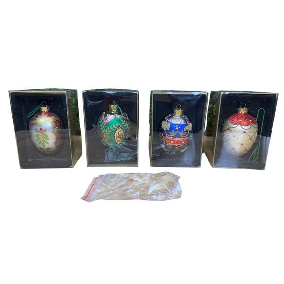 European Style Inspired Glass Faberge‎ Eggs Holiday Christmas Ornament 4" + Box - Picture 1 of 7